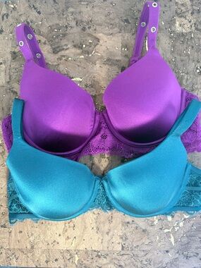 Purple and Teal Lace-Back T-Shirt Bras - Women Intimates